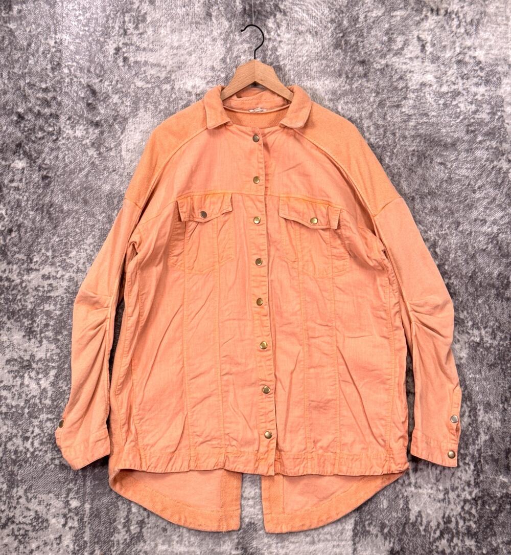 Anthropologie Shirt Jacket Large Womens Pilcro Utility Snap Front Peach Pink